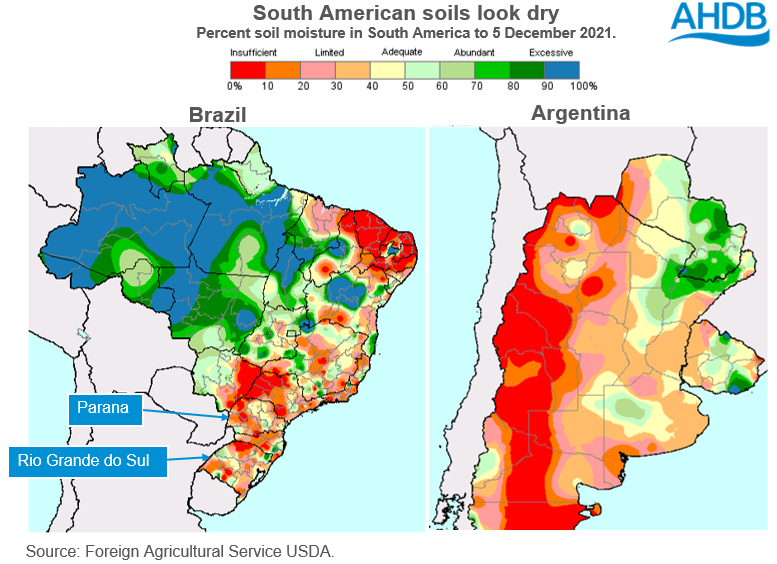 Figure showing dry soil moisture in South America